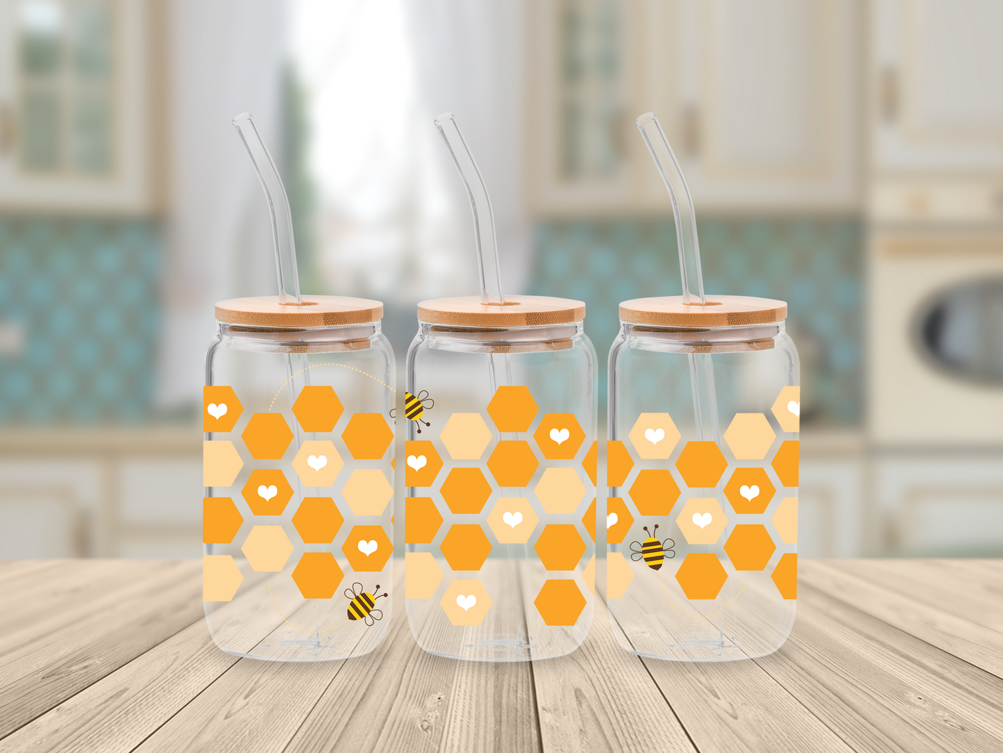 Bees and Honeycomb Wrap - UV DTF for 16oz Libbey Glass Mug