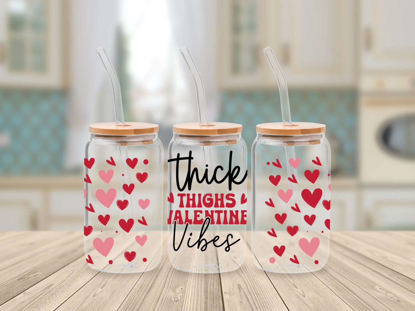 Thick Thighs Valentines Vibes - UV DTF for 16oz Libbey Glass Mug