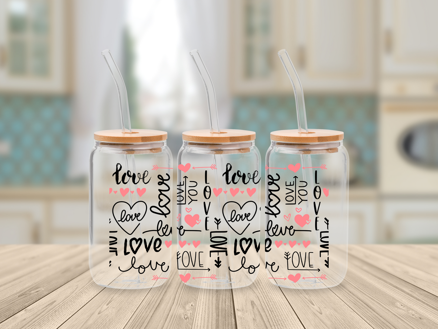 I Love You - Valentines Day - UV DTF for 16oz Libbey Glass Mug Wrap