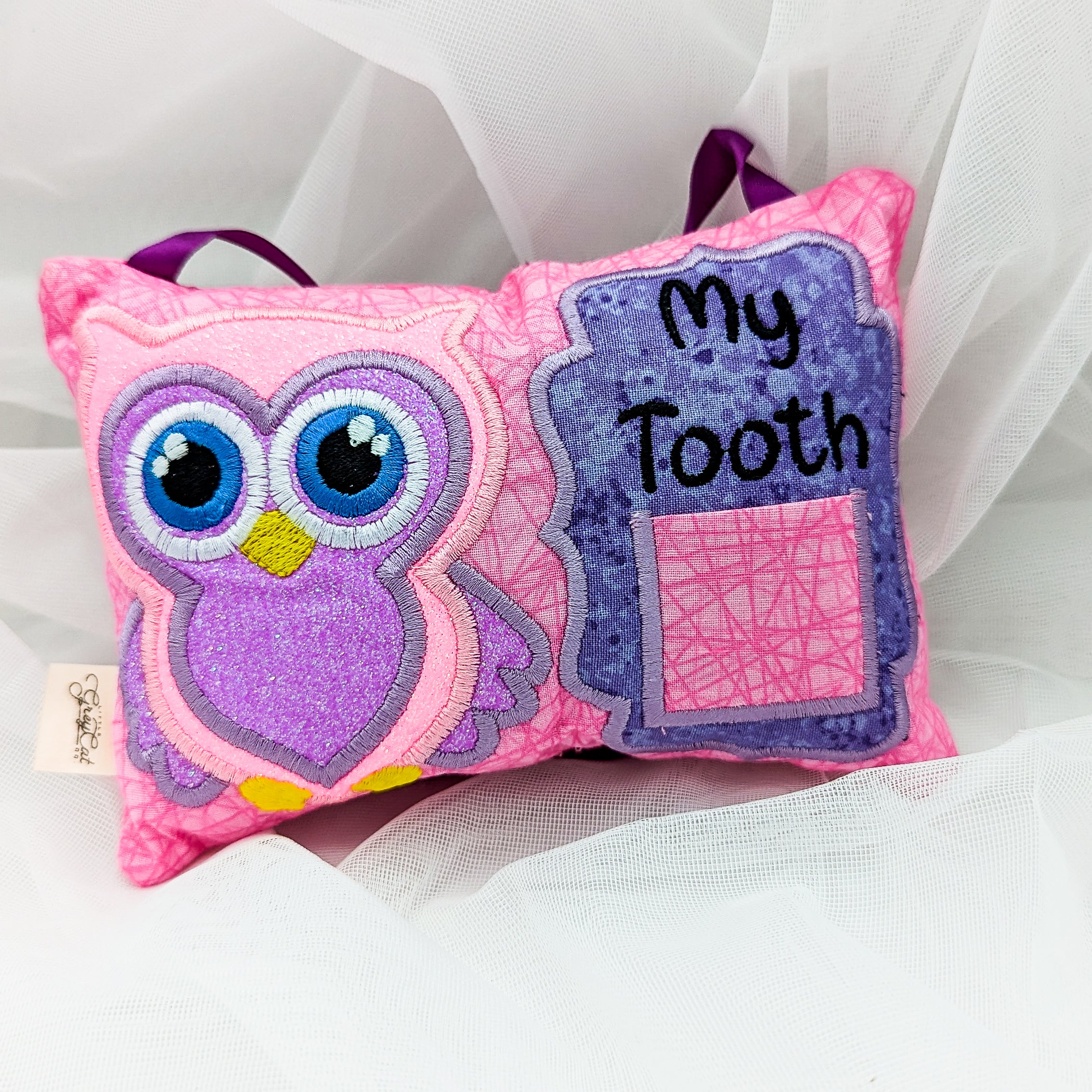 Neon Pink Owl Tooth Fairy Pillow Little Grey Cat Co