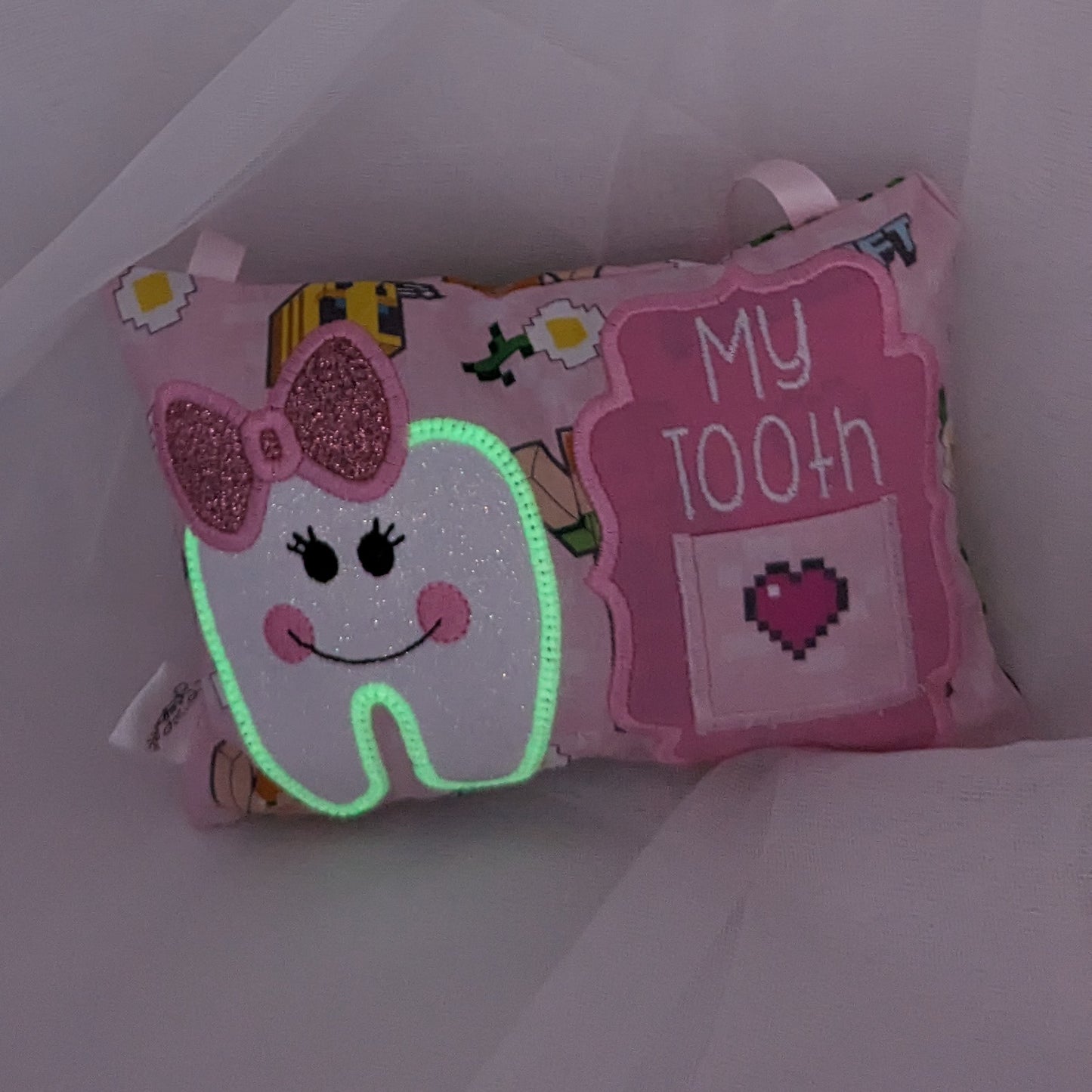 Pink Minecraft Tooth Fairy Pillow