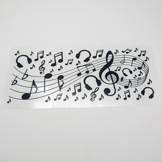 Music Notes and Headphones Wrap - UV DTF for 16oz Libbey Glass Mug