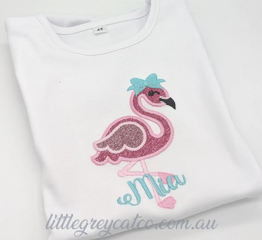 Glitter Flamingo Shirt with Personalisation