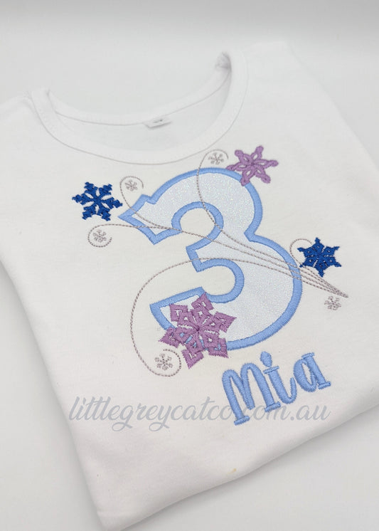 Blue & White Snowflake Birthday Shirt